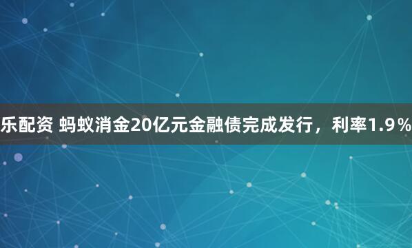 乐配资 蚂蚁消金20亿元金融债完成发行，利率1.9％